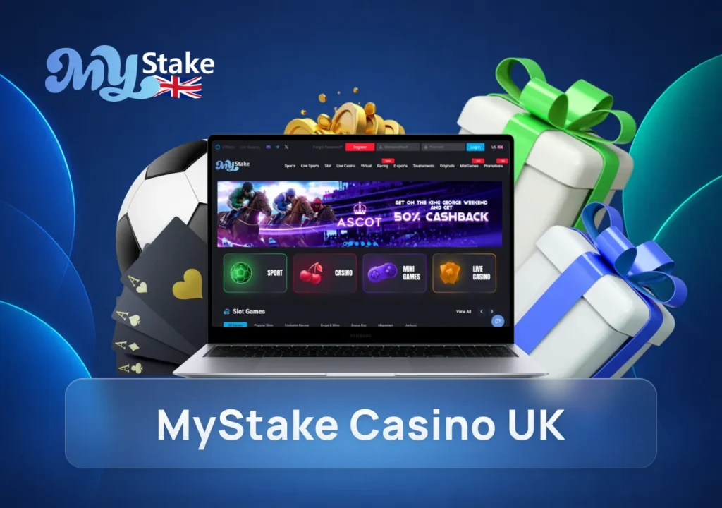 Explore the MyStake Casino UK homepage with sports betting, casino games and welcome rewards.
